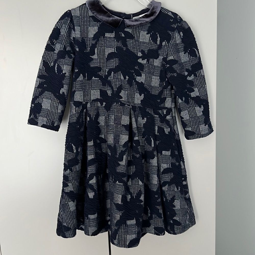 Janie & Jack navy pattern dress velvet collar